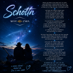 Wir-Zwa Song „Schottn“ – gefühlvolles Albumcover mit Sternenhimmel, zwei Freunden und einer tiefen Balladenstimmung über Freundschaft und Zusammenhalt.